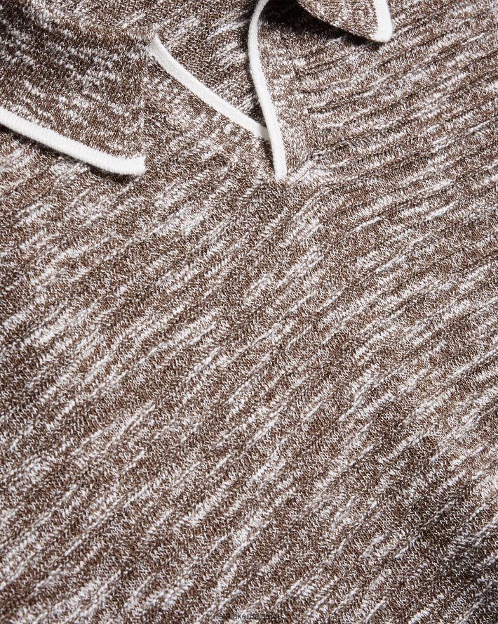 être Ted Baker Hommes polo chiné à col ouvert plantr marron foncé FR8J421602 vêtements