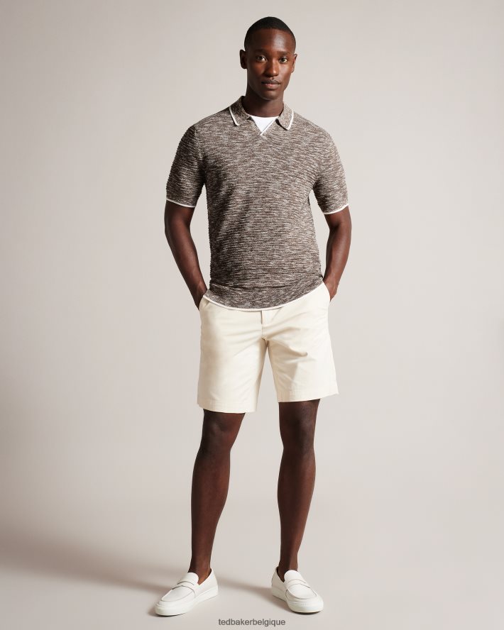 être Ted Baker Hommes polo chiné à col ouvert plantr marron foncé FR8J421602 vêtements