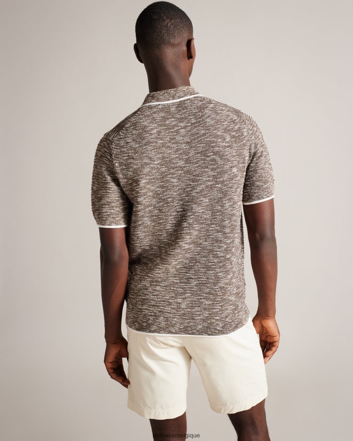 être Ted Baker Hommes polo chiné à col ouvert plantr marron foncé FR8J421602 vêtements