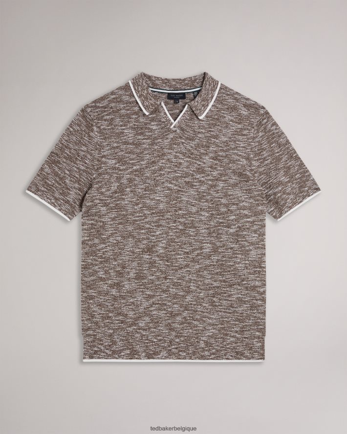 être Ted Baker Hommes polo chiné à col ouvert plantr marron foncé FR8J421602 vêtements