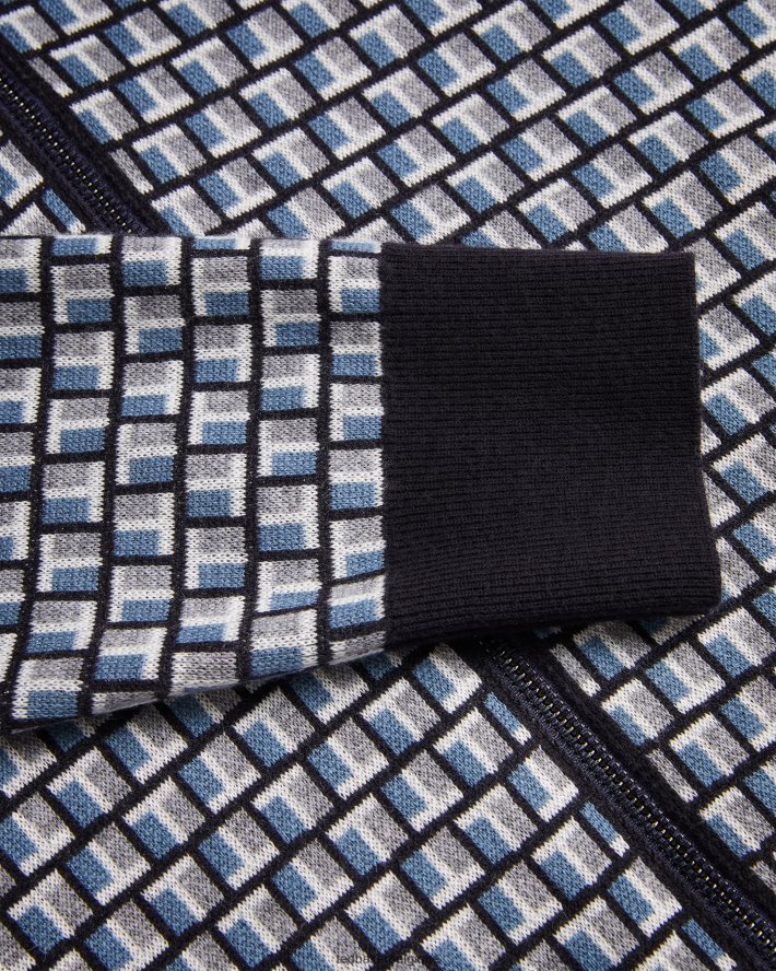 être Ted Baker Hommes teeflow cardigan en maille zippé à imprimé t géométrique bleu FR8J421283 vêtements