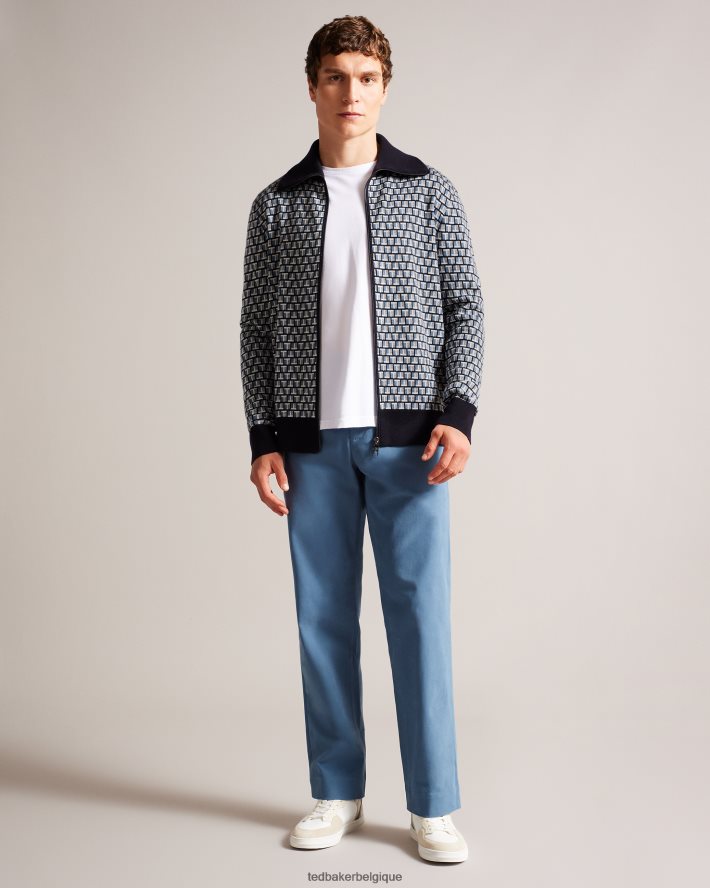 être Ted Baker Hommes teeflow cardigan en maille zippé à imprimé t géométrique bleu FR8J421283 vêtements