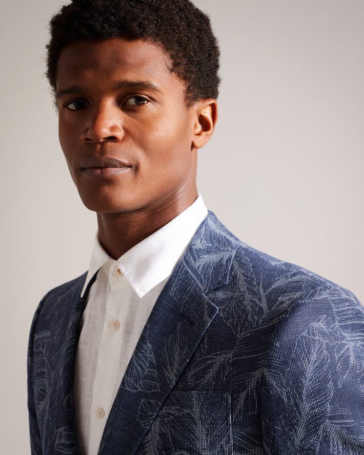 être Ted Baker Hommes Postoj - Veste de costume coupe slim à feuilles marine FR8J421599 vêtements