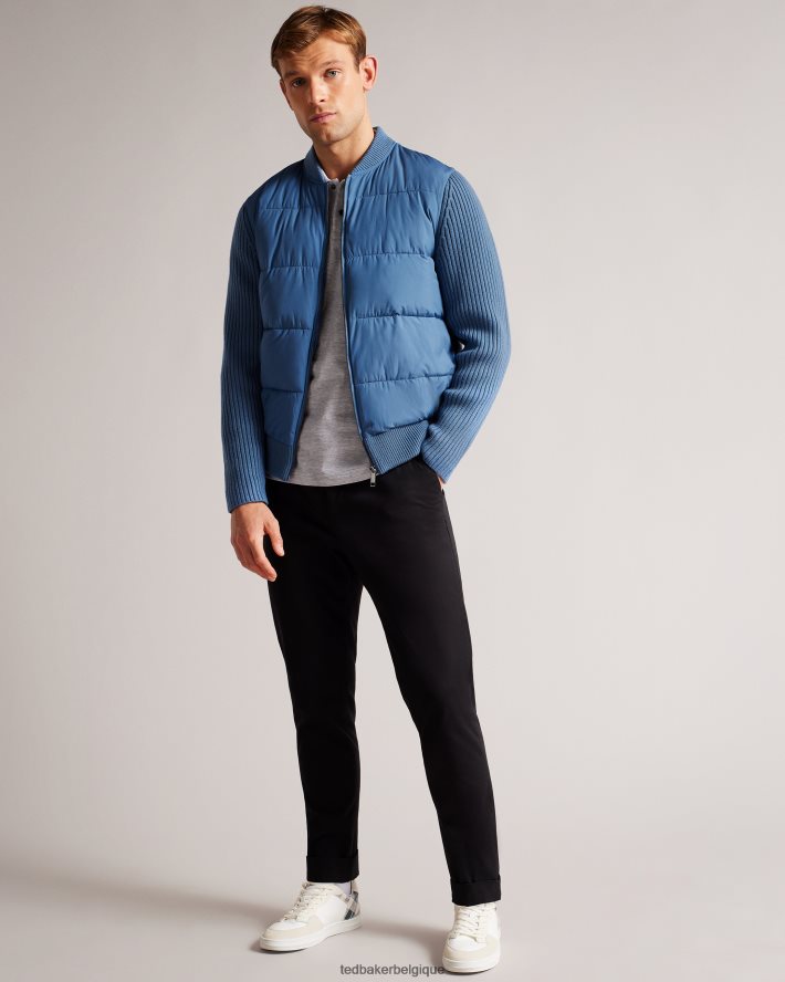 être Ted Baker Hommes veste zippée ouatée à manches longues spores bleu moyen FR8J421247 vêtements