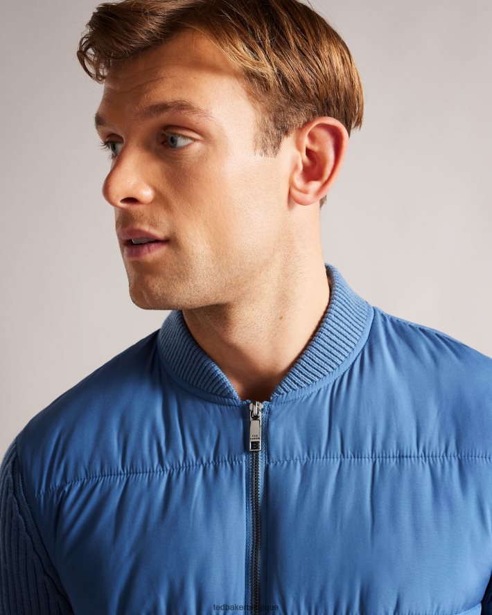 être Ted Baker Hommes veste zippée ouatée à manches longues spores bleu moyen FR8J421247 vêtements