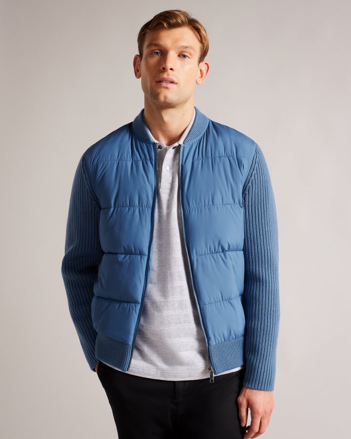être Ted Baker Hommes veste zippée ouatée à manches longues spores bleu moyen FR8J421247 vêtements