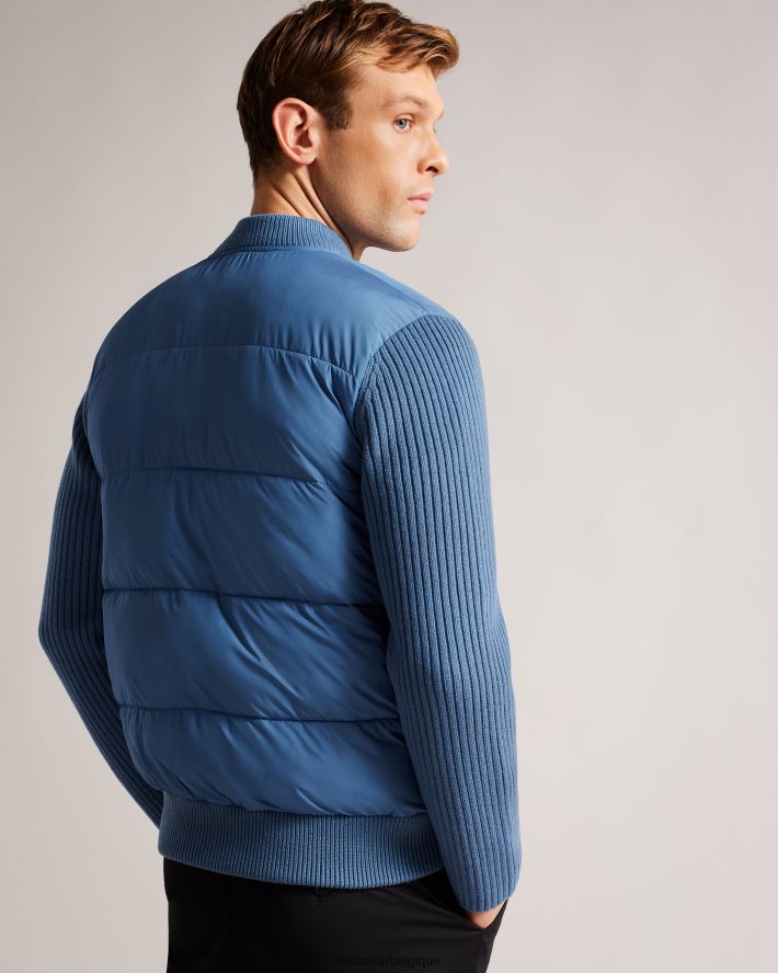être Ted Baker Hommes veste zippée ouatée à manches longues spores bleu moyen FR8J421247 vêtements
