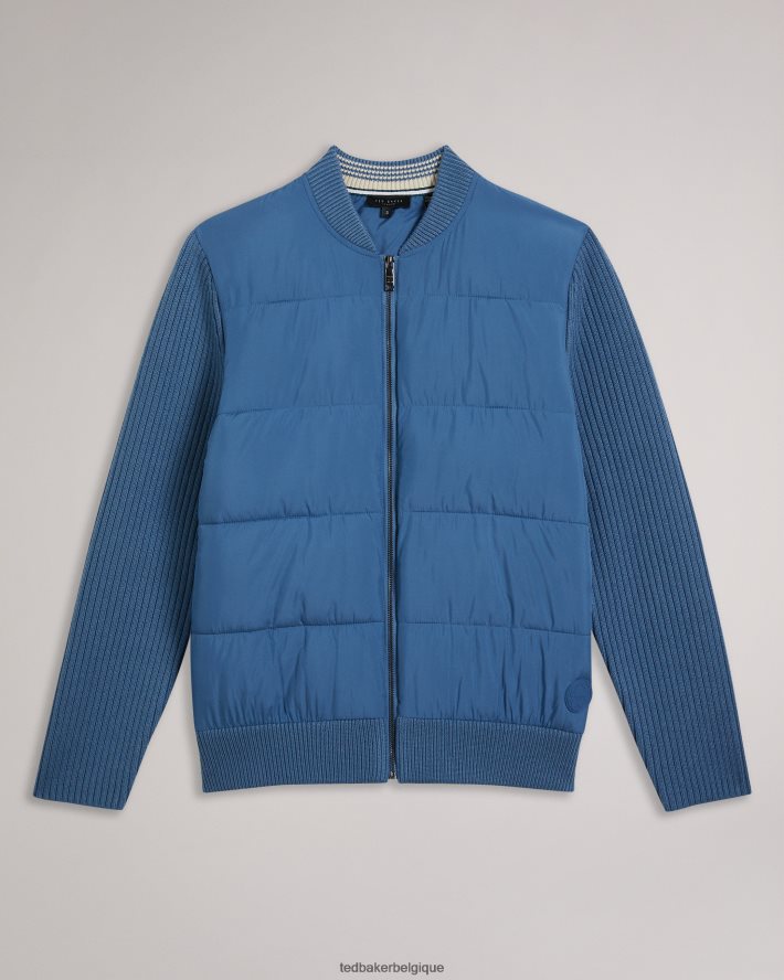être Ted Baker Hommes veste zippée ouatée à manches longues spores bleu moyen FR8J421247 vêtements