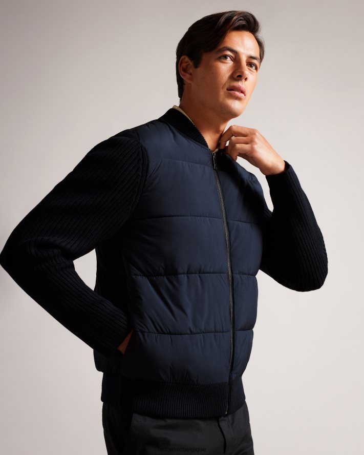 être Ted Baker Hommes veste zippée ouatée à manches longues spores marine FR8J421233 vêtements