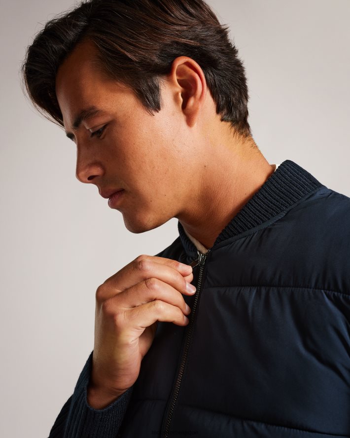 être Ted Baker Hommes veste zippée ouatée à manches longues spores marine FR8J421233 vêtements